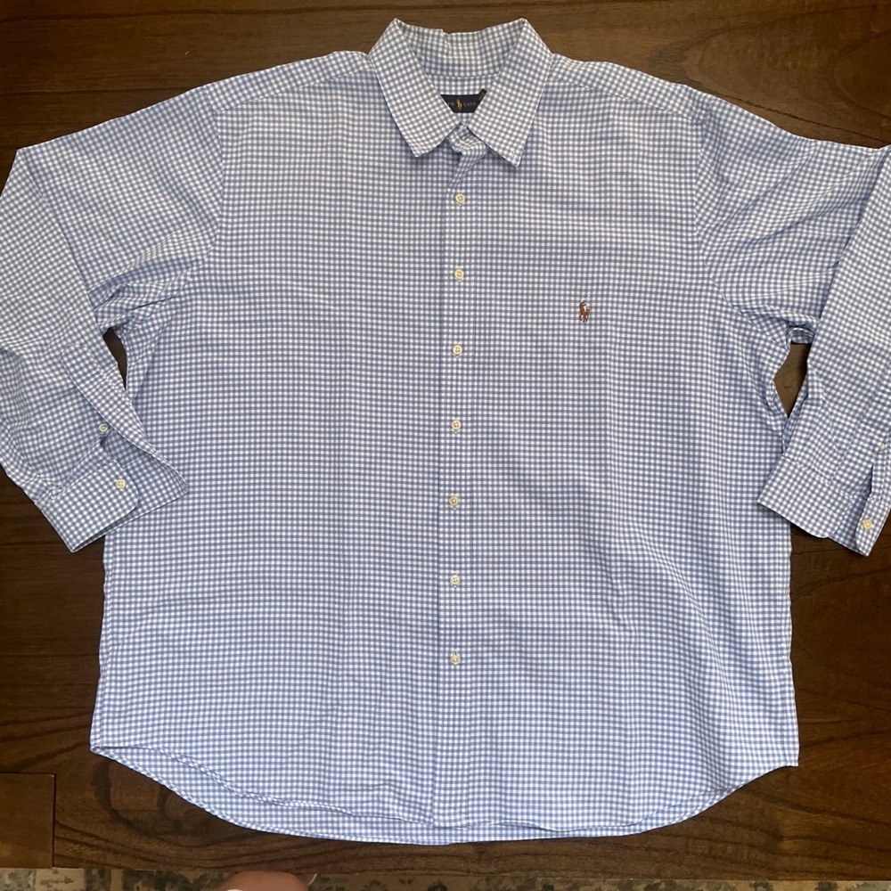 Ralph Lauren Mens 2XB Blue White Gingham Check Cotton Button Down Shirt Long Slv